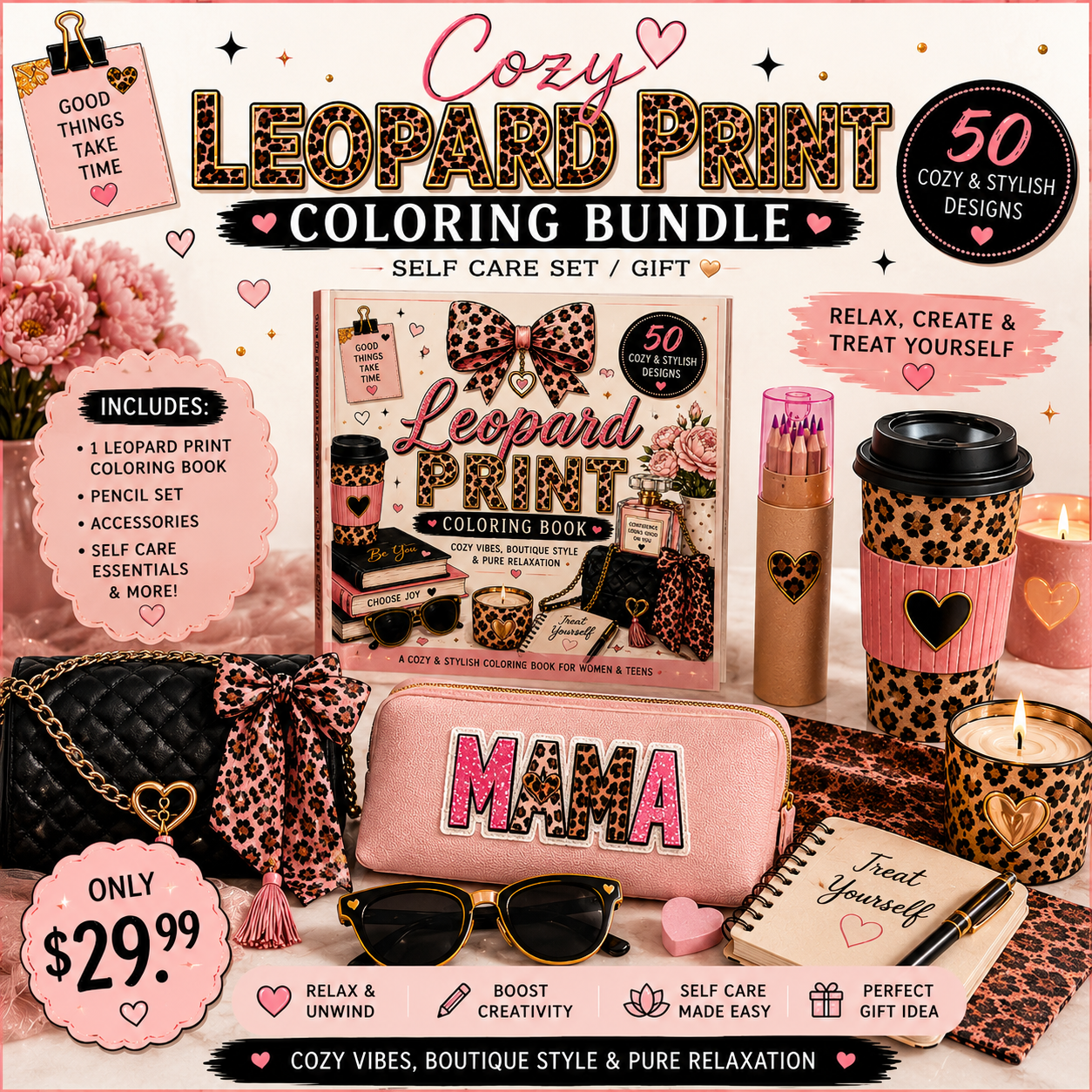Cozy Coloring Bundle 🖍️💕 | Cat & Leopard Self-Care Gift Set